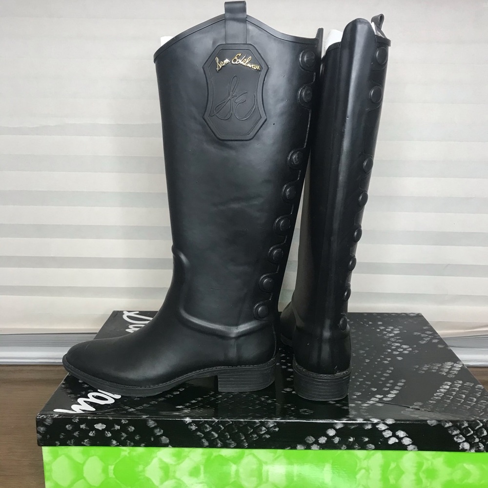 Black Sam Edelman Ximon Low-Heel Rain Boot